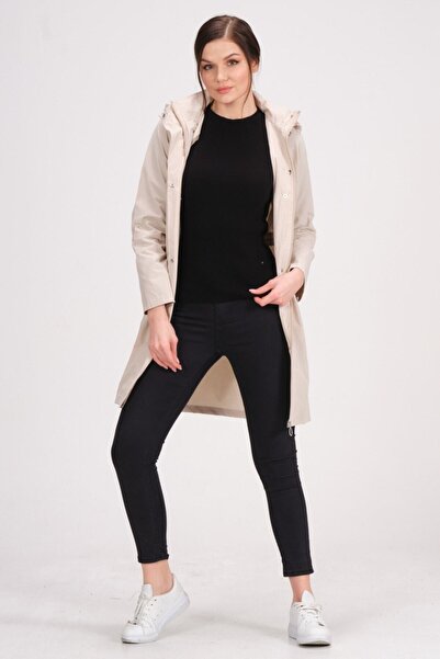 PIQUE Kadın Mont Kadın Kapüşonlu Astarsız Ayarlanabılir Bel Kuşaklı Trençkot