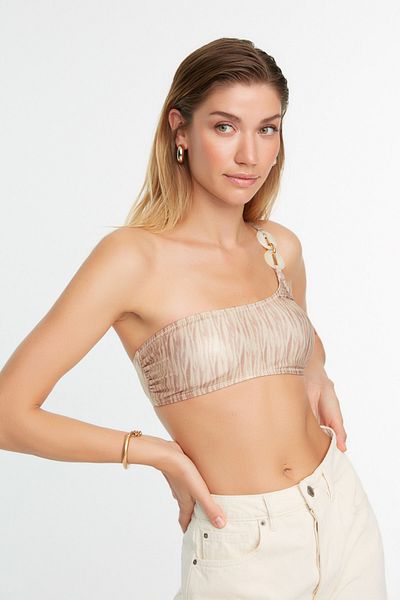 Trendyol Collection Detailní vršek bikin s texturou Ecru TBESS21BU0287