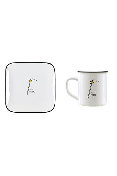 Paşabahçe He's the Work on Me Ceramic Mug and Dessert Plate