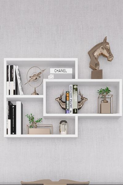 mobilanka Plüton Dekoratif Kitaplık Duvar Rafı Beyaz