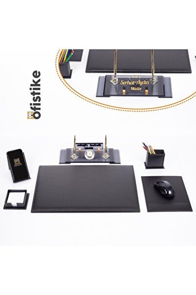 Ofistike Assos Deri Sümen Takımı Kristal Masa Isimliği Sümen Seti
