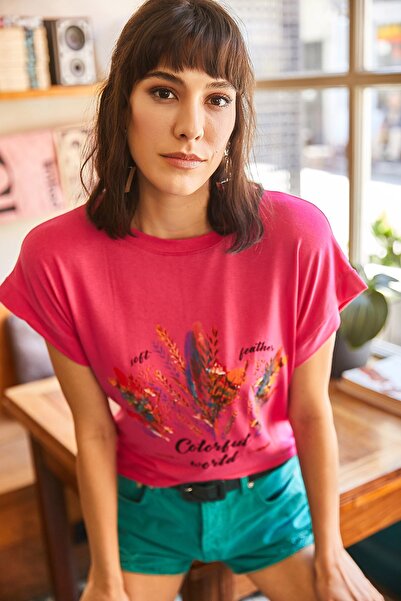 Olalook Γυναικείο φούξια γούνινο μπλουζάκι TSH-19000125