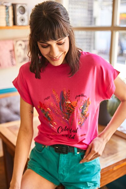 Olalook Γυναικείο φούξια γούνινο μπλουζάκι TSH-19000125