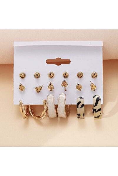 Takıtolia Gemglow Akrilik Ve Incili Altın Gold Halka Çoklu Küpe Seti