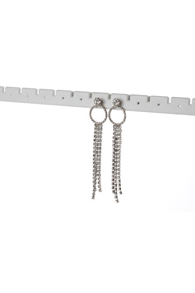 VS ACCESSORY Uzun Halka Üçlü Şerit Taşlı Küpe