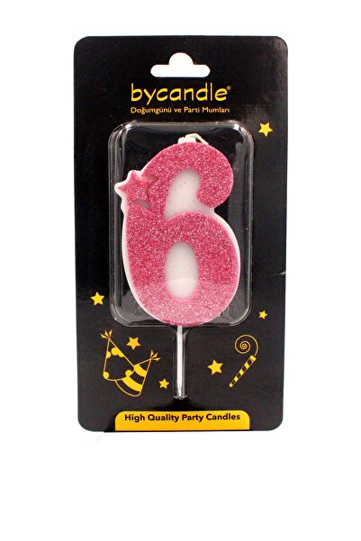 14Süs Simli Pembe Rakam Mum-6