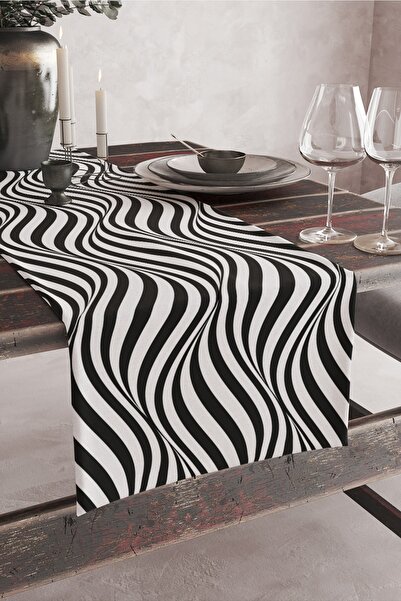 Vagonik Crno-beli talas Sa deznom Digitalna štampa kom Stolni raner 140x40