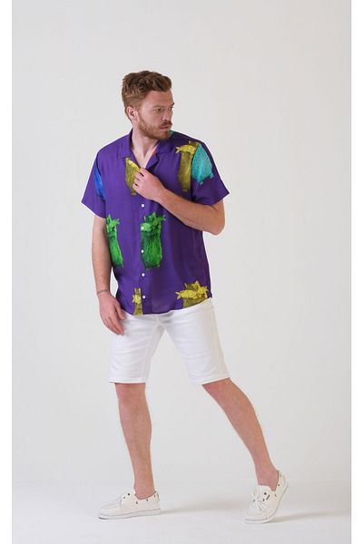 SÖR BÜLEND Cat Patterned Summer Viscose Shirt