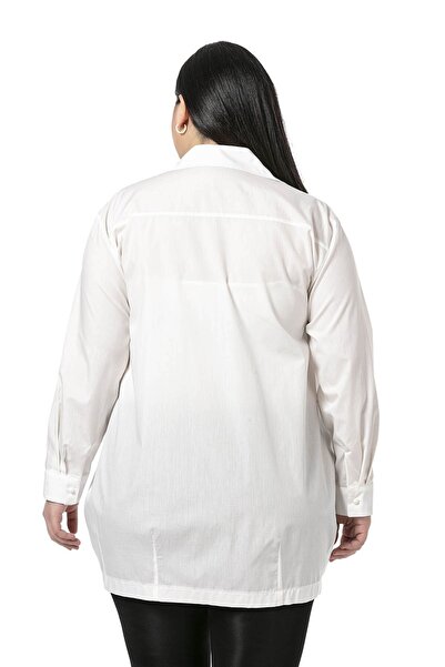 DISENTIS MODEST Large Size Leaf Printed Half Balloon Mold Skirt Stitched Ecru Shirt