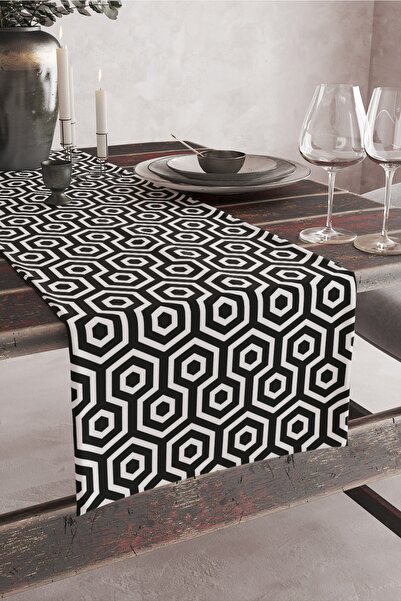 Vagonik Чорно-білий бігунок з шестикутним візерунком та цифровим принтом 140x40