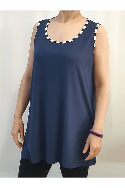 Mertcan Butik Navy Blue Combed Cotton Viscose T-Shirt with Piping Detail