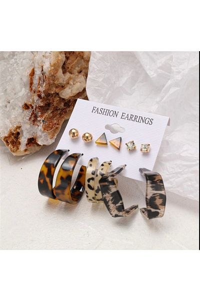 Takıtolia Sparkle Acrylic And Pearl Gold Gold Hoop Multiple Earrings Set