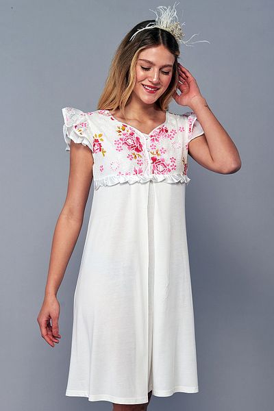Flora Lacy Maternity Nightgown Ecru