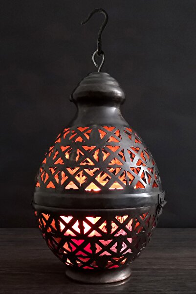 Binbir Trend Antik Bakır Dekoratif Mum Feneri Şamdan Mumluk 19cm