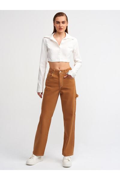 Dilvin 70263 Straight Jeans με Cargo Pockets-camel