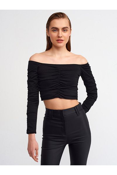 Dilvin 10201 Pulover cu umăr deschis-negru