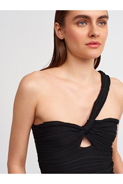 Dilvin 10168 One Shoulder Knitwear Bustier-μαύρο