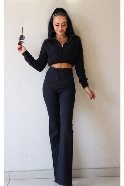Livik Ellen Flared Jeans No Fade Black- Spanish Jeans High Waist Denim Trousers