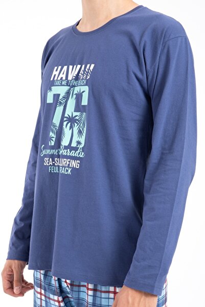 TAMPAP Erkek Baskılı Pijama Takımı Uzun Kollu Erkek Pijama Takımı Uzun Kollu Pijama Takımı Erkek Pijaması