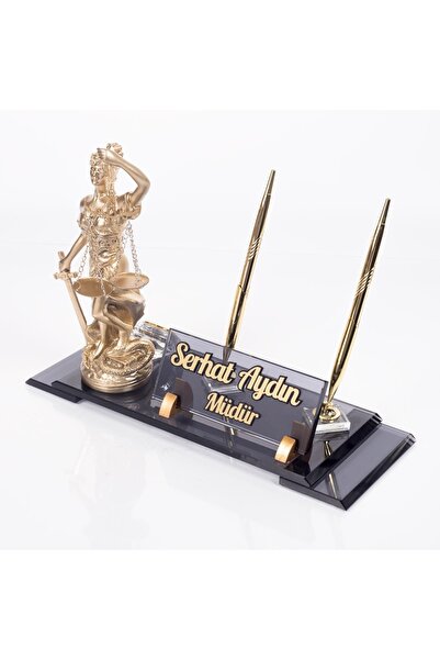 Ofistike Adalet Heykeli Biblolu Elit Masa Isimlik Avukat Hakim Savcı Kristal ...