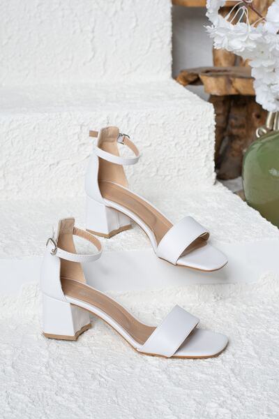 İmerShoes Daily Women's White Sandals Ankle Strap Single Strap Sandals Thick Heel Evening Dress Shoes 149