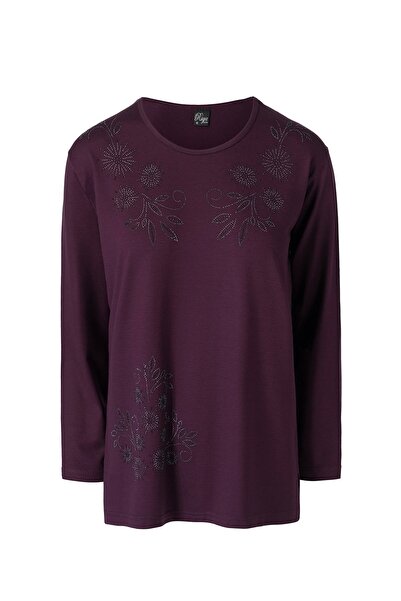 Nacar Anneler Günü Büyük Beden Taşlı Anne Penye Bluz