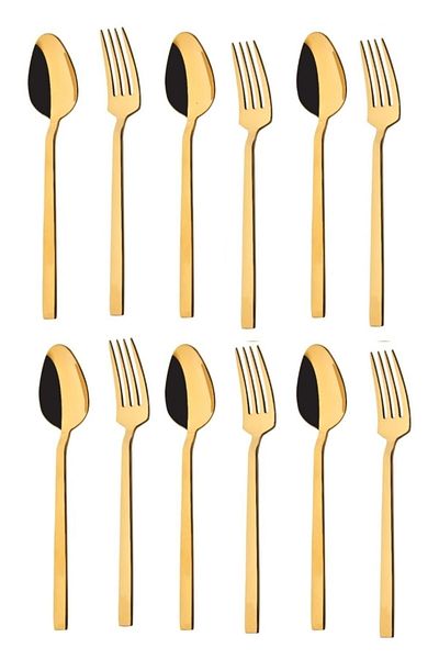 DMR LİFE Dmrlife Diamond Titanium Gold 6 ملاعق كبيرة - 6 شوك طعام