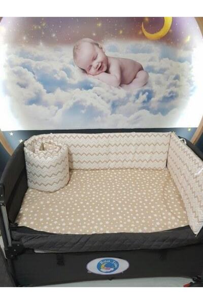 bebek_iklimi طقم واقي سرير الأطفال بنمط متعرج ناعم 4 قطع