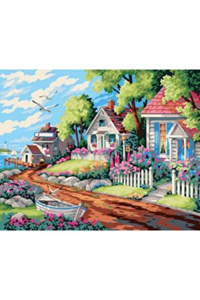 kendinyaphobi Sayılarla Boyama Seti Çerçeveli Kasnaklı Sakin Kasaba  40 x 50 cm