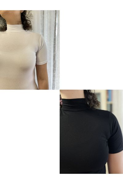 Betimoda mânecă scurta de damă pe jumatate cu gât roscat Body alb-negru 2 piese