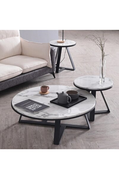 ENESES Porselen Orta Sehpa 80x35 | 2'li Set