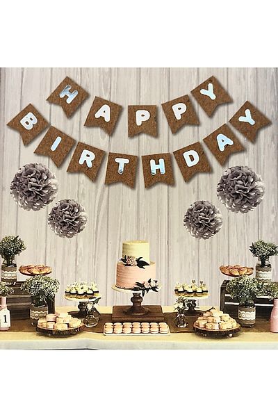 Party City Ασημί γκρι επιχρυσωμένο σε χαρτόνι Ευτυχισμένα γενέθλια γραμμένο πανό με κορδόνι για πάρτι γενεθλίων