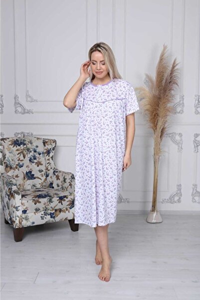 Nacar Anneler Günü Kadın Mor Kısa Kollu Desenli Penye Anne