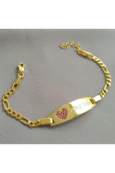 Gümüşhanesilver Bebek Bilekliği Gümüş Isimli Kalpli Rose Gümüş Altın Kaplama