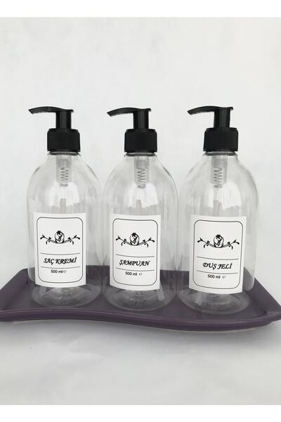 Dem Home Şeffaf Cam Görünümlü Plastik Sabunluk Banyo Şişe Seti 3lü Şampuan-du...