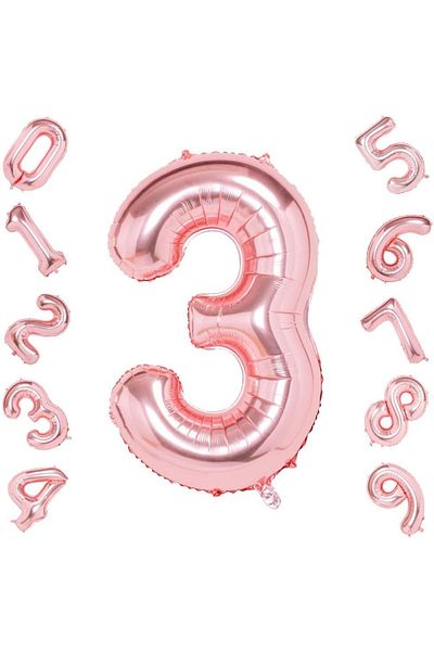 PARTİAVM Rose Gold Number Balloon Age 3 Medium Size 76cm Dried Rose Metallic Number Balloon