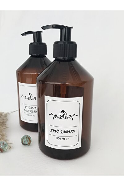 Dem Home Amber Cam Görünümlü Plastik Sabunluk Mutfak 2’li Sıvı Sabun Ve Bulaş...