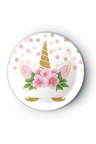 Party City 8-Person Cardboard Plate-Cup Floral Unicorn Set