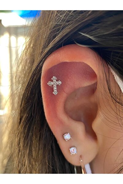 Arescollection Cerrahi Çelik Haç Tragus Kıkırdak Piercing