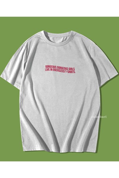 rebelberi Oversize Unisex Pattern Red Letter Printed T-shirt Motto White T-Shirt