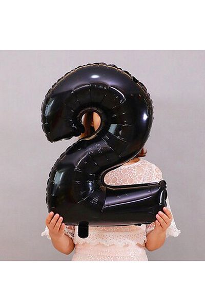 PARTİAVM Black Number Balloon Foil 2 Year Old Number Balloon 76cm (34 Inc Helium Compatible)