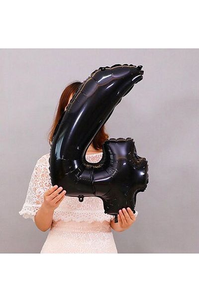 PARTİAVM Black Number Balloon Foil Age 4 Number Balloon 76cm (34 Inc Helium Compatible)