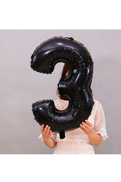 PARTİAVM Black Number Balloon Foil 3 Year Old Number Balloon 76cm (34 Inc Helium Compatible)
