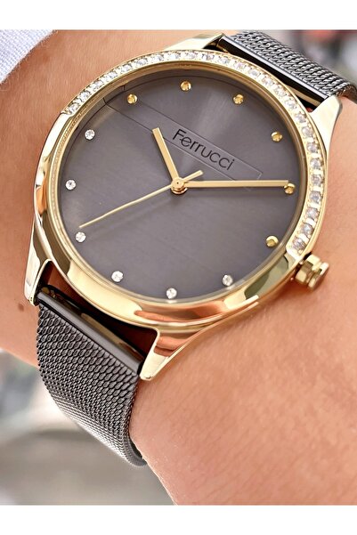 Ferrucci Füme Renk Gold Kasa Taşlı Model Kadın Kol Saati