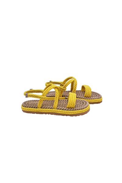 Zaim Kundura Kadın Sarı Hasır Sandalet 505352024-1