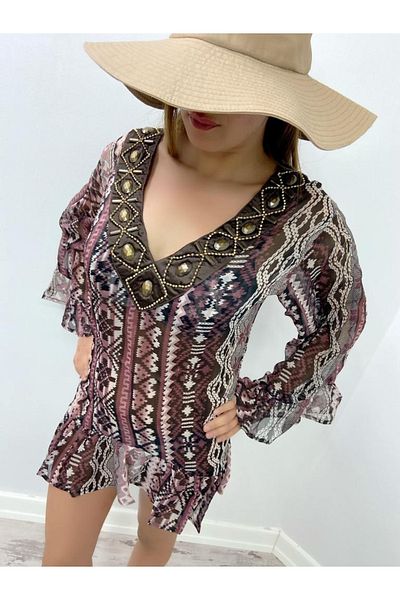 Secret Passion Lingerie Stone Detail Organic Batik Dye New Season Pareo Ipek 1380