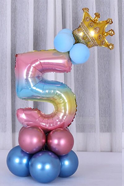 PARTİAVM Number Balloon Welcome Set 5 Year Old Rainbow Colors Number Balloon ...