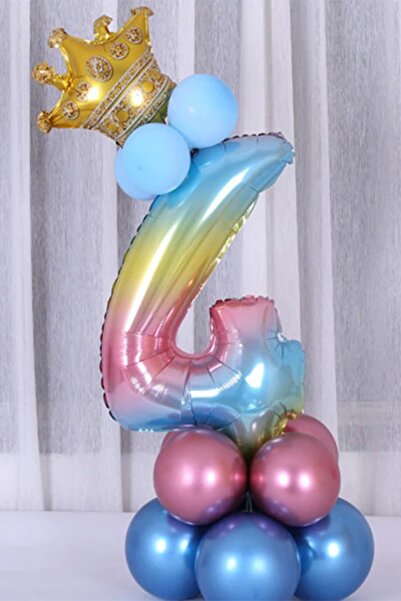 PARTİAVM Number Balloon Welcome Set 4 Years Old Rainbow Colors Number Balloon...