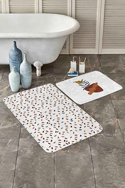 Realhomes طقم سجادة حمام مكون من قطعتين بتصميم هندسي ملون ومجموعة سجادة مطبخ