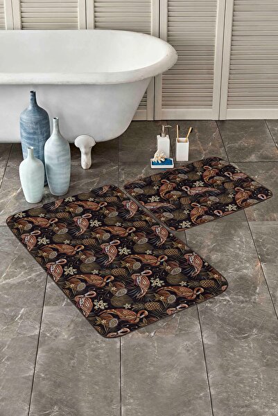 Realhomes طقم سجادة حمام بتصميم فلامنغو داكن اللون مكون من قطعتين ومجموعة سجا...